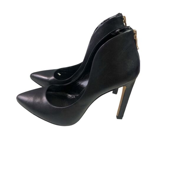 BCBG Conrad Black Leather Gold Zipper Detail Pointy Toe High Heels - Picture 5 of 8